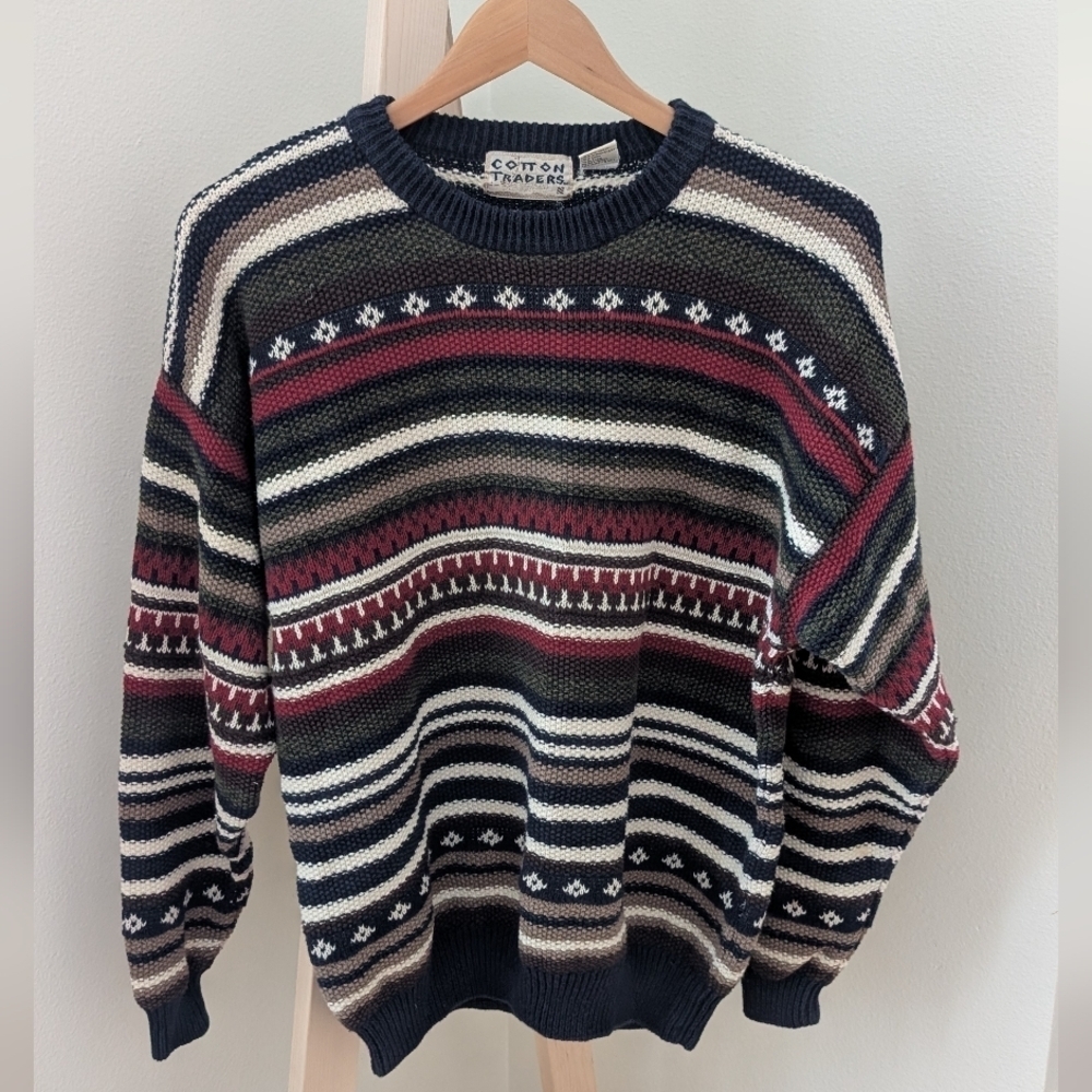 Vintage 90's Retro Coogi Inspired Chunky Textured Crewneck Sweater In Red/Navy